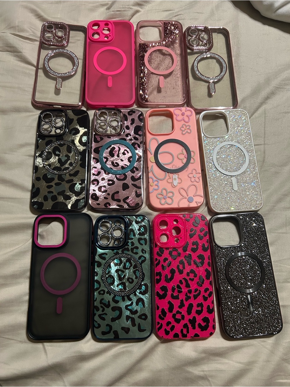 Stylish Pink Leopard & Glitter MagSafe-Compatible Phone Case Collection